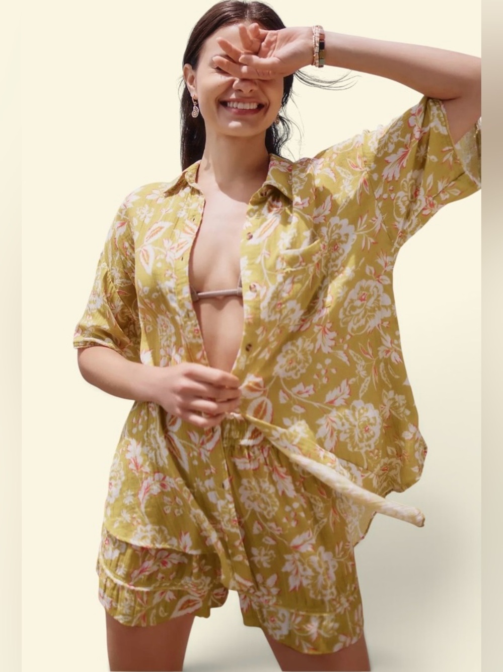 By Anthropologie 100% Cotton Oversized Floral Beach Shirt Size Medium.